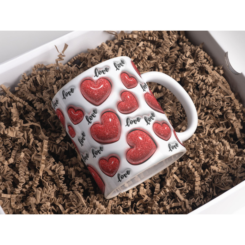3D Red Glitter Love Hearts Inflated Mug Wrap Sublimation Design 11oz & 15oz, Puffy Valentine's Day Hearts Mug PNG, Mug Sublimation Designs.jpg