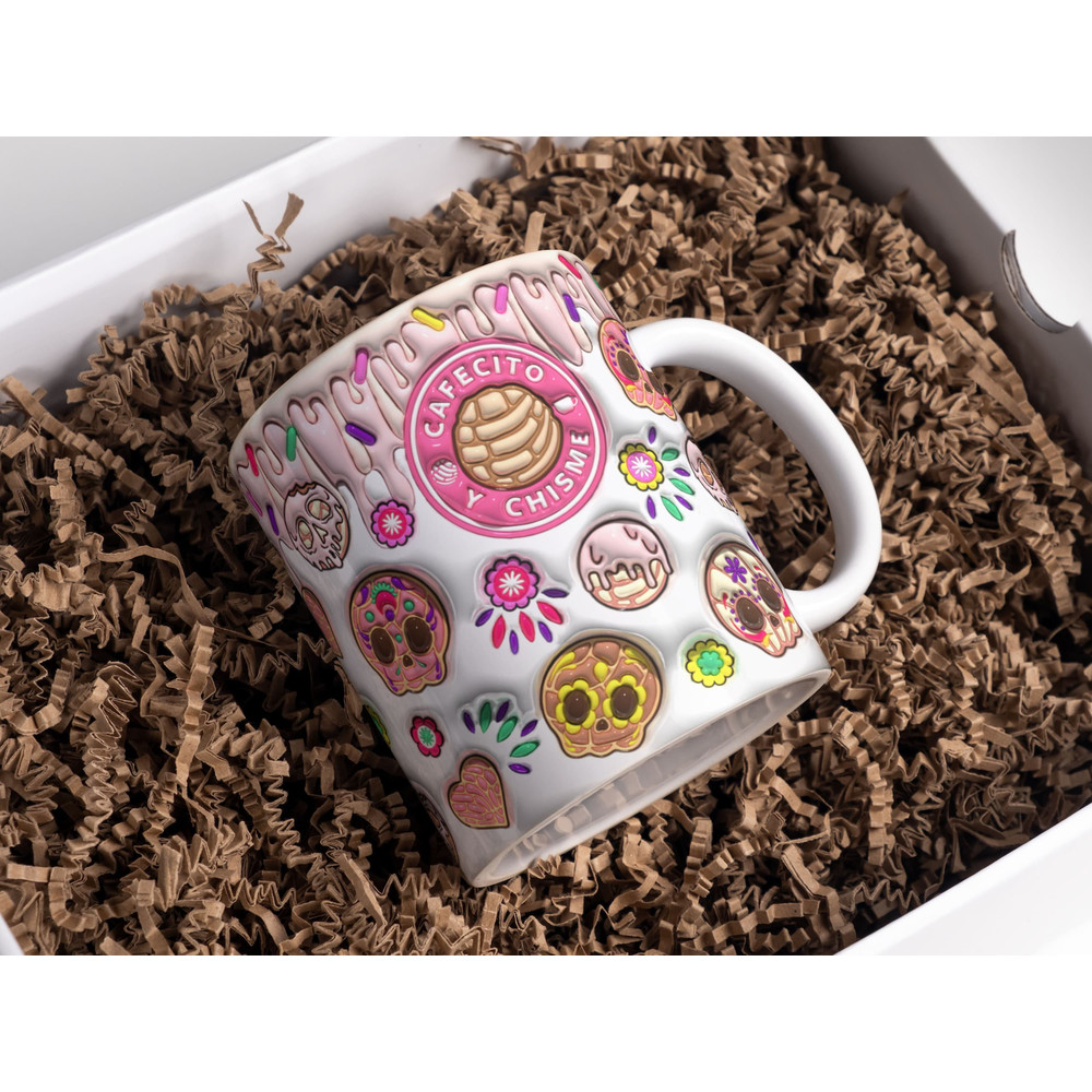 3D Sugar Skull Conchas Inflated Mug Wrap Sublimation Design 11oz & 15oz, Puffy 3D Day of Dead Mug Sublimation, Mug Template For Sublimation.jpg