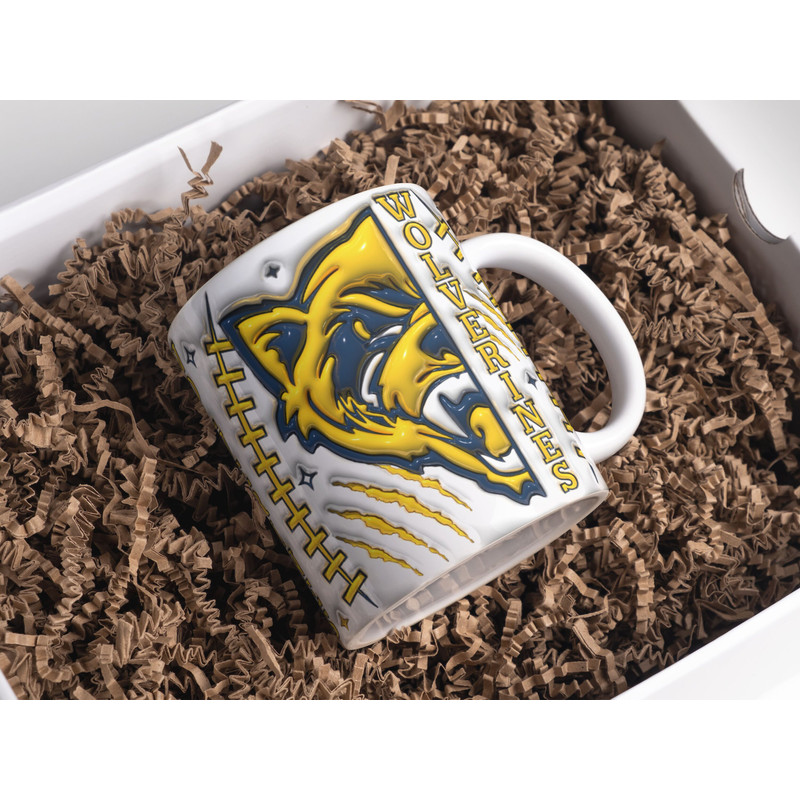 3D Wolverines Inflated Mug Wrap Sublimation Design 11oz & 15oz, Puff Football Team Mug PNG, Mug Template For Sublimation, Instant Download.jpg
