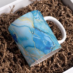 blue and gold marble alcohol ink mug