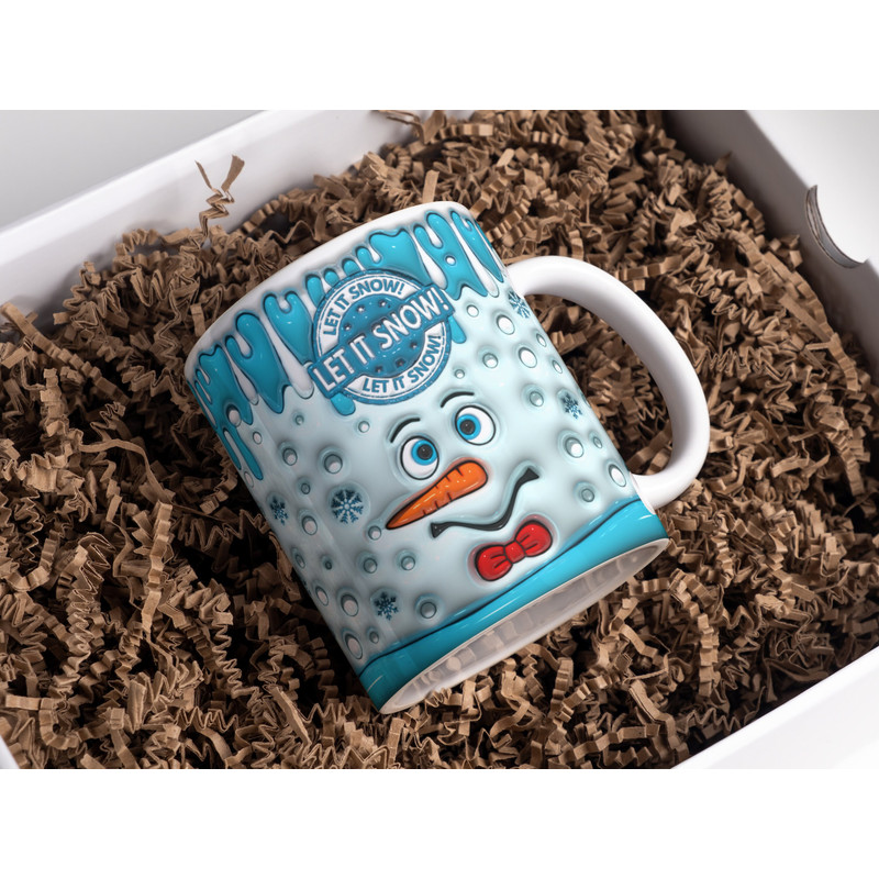 3D Let It Snow Inflated Mug Wrap Sublimation Design 11oz & 15oz, Puffy Christmas Snowman Mug PNG Sublimation Design, Digital Download.jpg