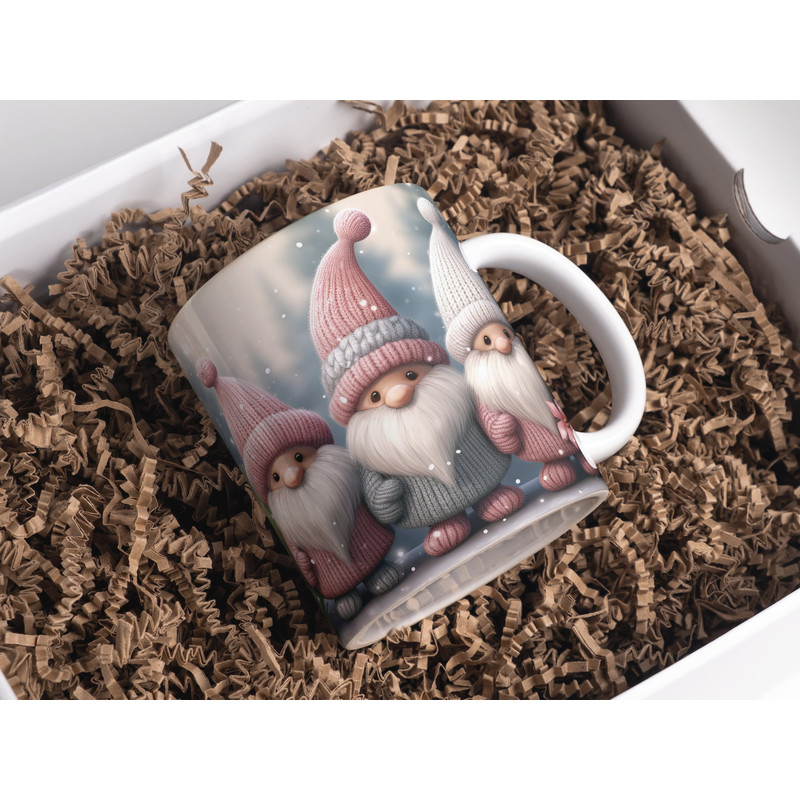 3D Pink Blue Christmas Gnomes Wrap Sublimation, 11oz and 15oz 3D Mug Wrap Designs, Funny 3D Xmas Mug Sublimation PNG Template Design.jpg