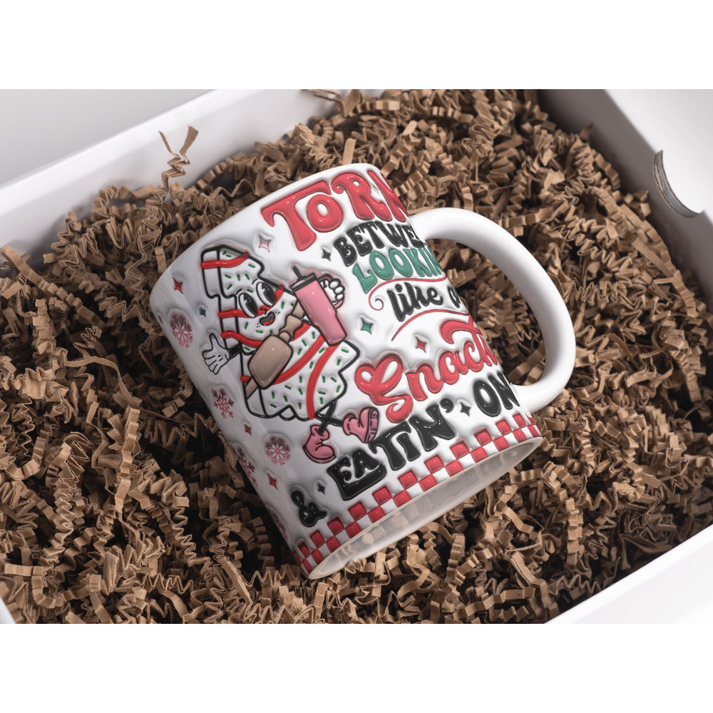 3D Retro Christmas Tree Cakes Inflated Mug Wrap Sublimation Design 11oz & 15oz, Puffy Snack Cakes Xmas Mug Wrap PNG, Instant Download.jpg