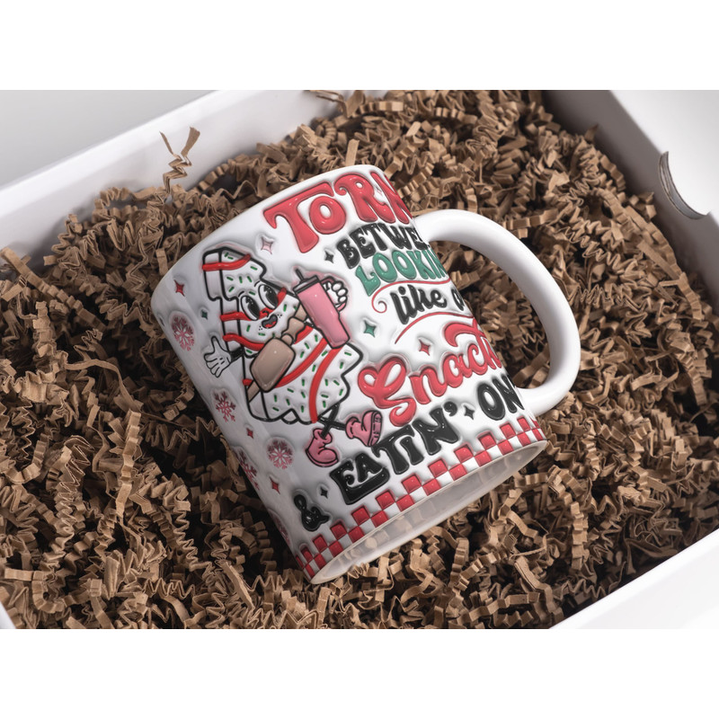 3D Retro Christmas Tree Cakes Inflated Mug Wrap Sublimation Design 11oz & 15oz, Puffy Snack Cakes Xmas Mug Wrap PNG, Instant Download.jpg