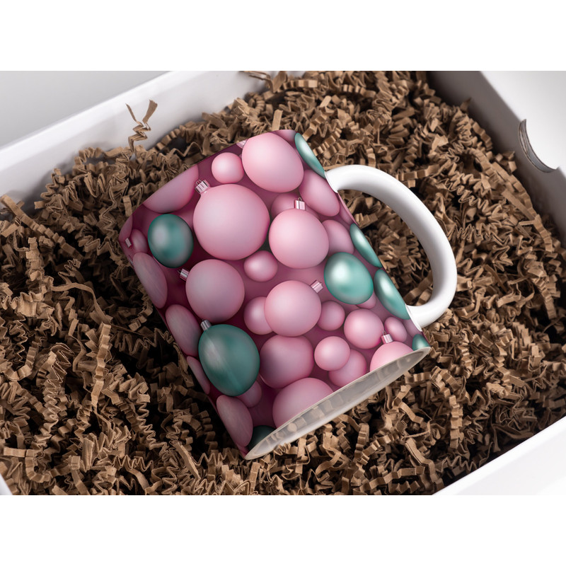 11oz and 15oz 3D Christmas Tree Toys, Pink And Turquoise Mug Wrap Sublimation, 3D Mug Wrap PNG Designs, Mug Template For Sublimation.jpg