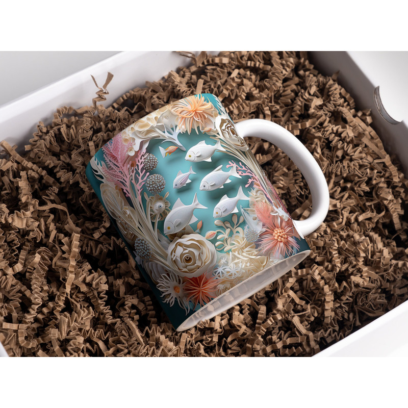3D Fish Mug Wrap Sublimation, Mug Template For Sublimation, 11oz and 15oz 3D Mug PNG Design, 3D Mug Wrap Designs, Mug Sublimation Designs.jpg