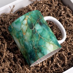 green and gold marble alcohol ink texture mug