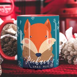 personalised christmas mug, secret santa gift him or her, fox mug gift, name xma