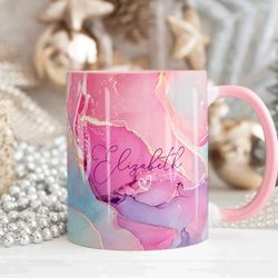 pink gold marble mug, personalised mug, custom name cup, coffee tea cup gift for