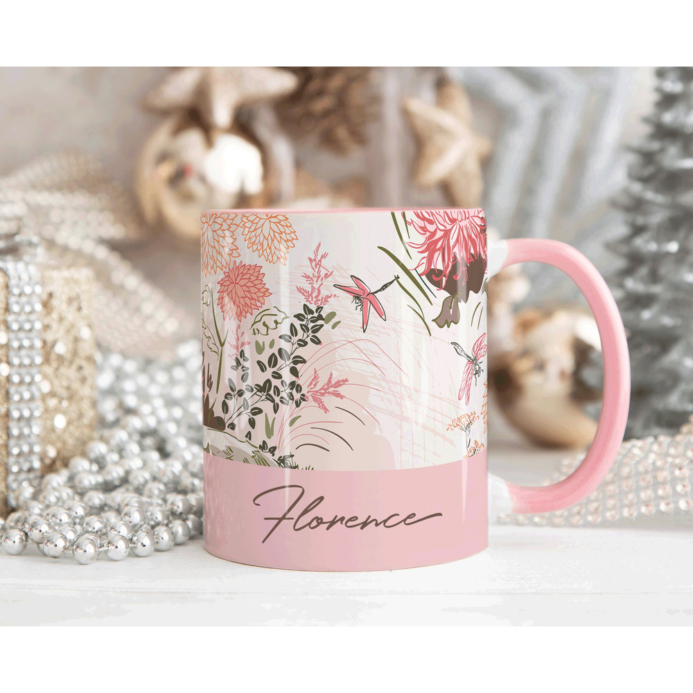 PINK Personalised Name Mug, DRAGONFLY Personalised Mug Custom Name Cup, Coffee Cup Gift For Her, Valentines Gift, Sister Mum Birthday Gift.jpg