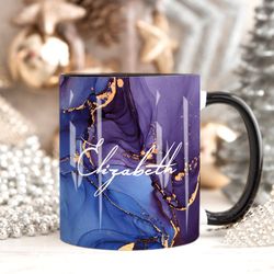 purple marble mug, personalised mug, custom name cup, coffee tea cup gift for he