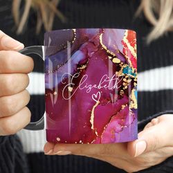 purple marble mug, personalised mug, custom name cup, coffee tea cup gift for he
