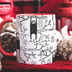 cute sloth mug, personalised mug, custom name cup, coffee tea cup gift for him,
