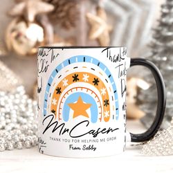 personalised male teacher thank you gift, teacher mug with name, teacher appreci