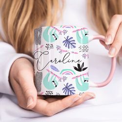 cute sloth mug, personalised mug, custom name cup, coffee tea cup gift for her,