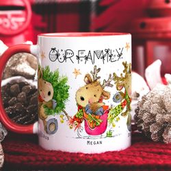 PERSONALISED FAMILY PORTRAIT Mug, Secret Santa Gift, Reindeer Gift Mug, Mum Dad
