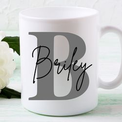 personalized initial mug, subtle initial and name mug, personalised birthday gif