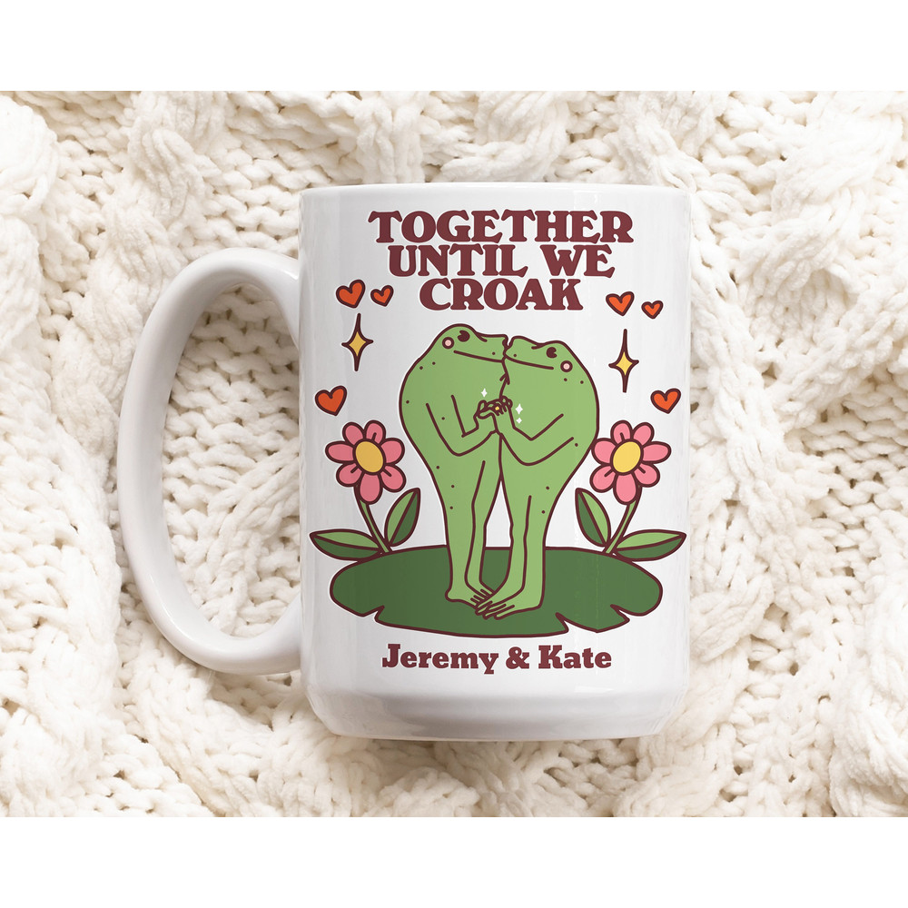 Custom Frog Mug, Personalized Couples Wedding Cup, Frog Lover Gift, Cute Valentines Anniversary Gift Idea, Cottagecore Mushroom Gift.jpg