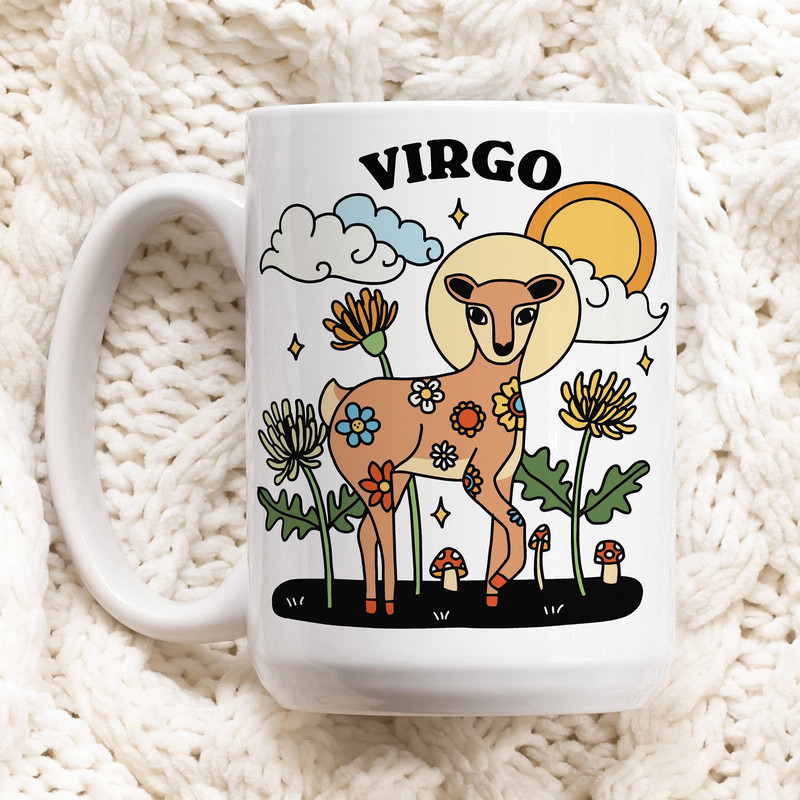 Retro Zodiac Mug, Virgo Astrology Coffee Mug, Horoscope birthday Gift, Retro Ceramic Cup, Virgo Sign Gift Idea, Cottagecore Mug, Cute Gift.jpg