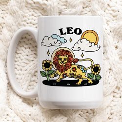 retro zodiac mug, leo astrology coffee mug, horoscope birthday gift, retro ceram