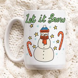 christmas snowman mug, retro let it snow christmas mug, hot chocolate mug, chris