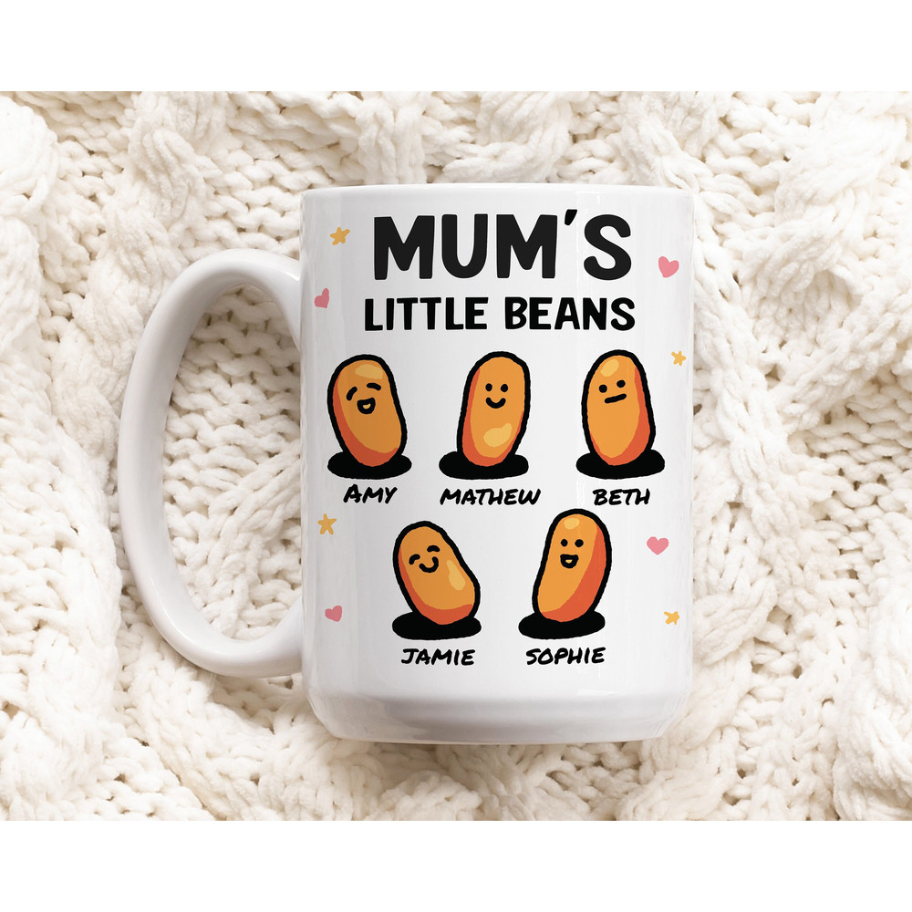Custom Mum Gift, Personalised Coffee Mugs, Mum's Little Bean Cup, Funny Mug, Personalised Mother's Day Present Gift For Mum, Birthday Gift.jpg