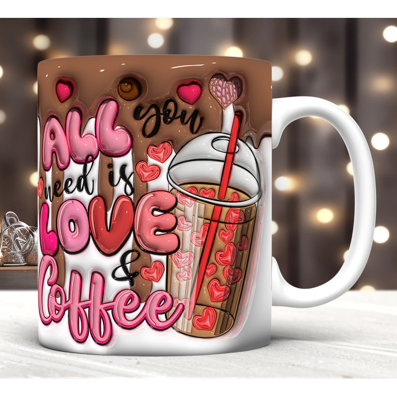 3D Inflated All You Need Is Love Coffee Mug Wrap PNG, 3D Valentine Drinks Puffy Mug Wrap PNG, Art Cowhide Heart, Be My Valentine, Heart PNG.jpg