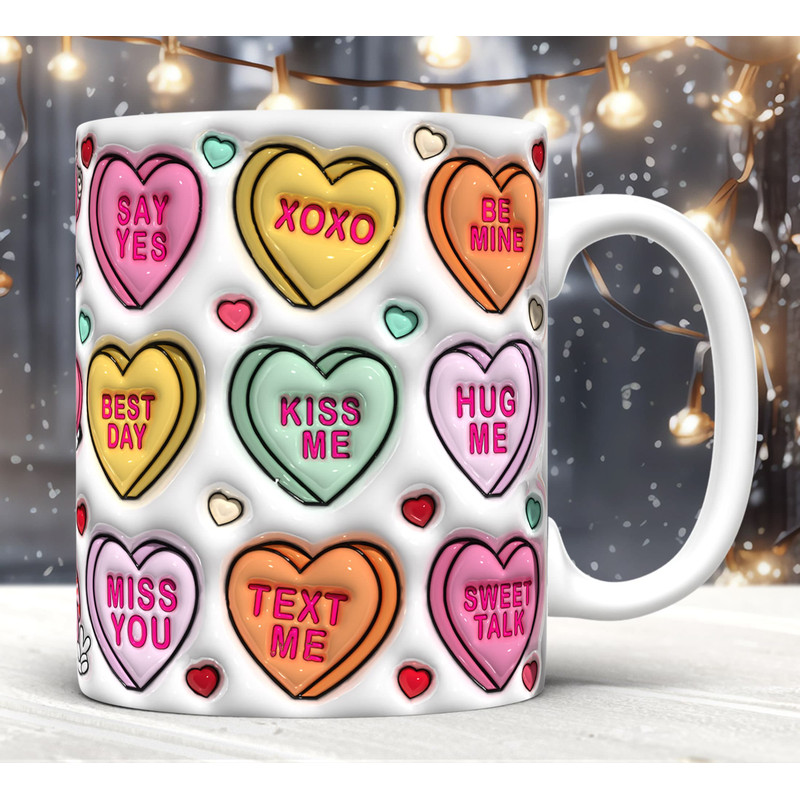 3D Inflated Valentine Conversation Hearts Mug Wrap, 3D Puffy Valentine's Day Mug Wrap, Pink Valentine, Funny Valentine's, Loads Of Love.jpg