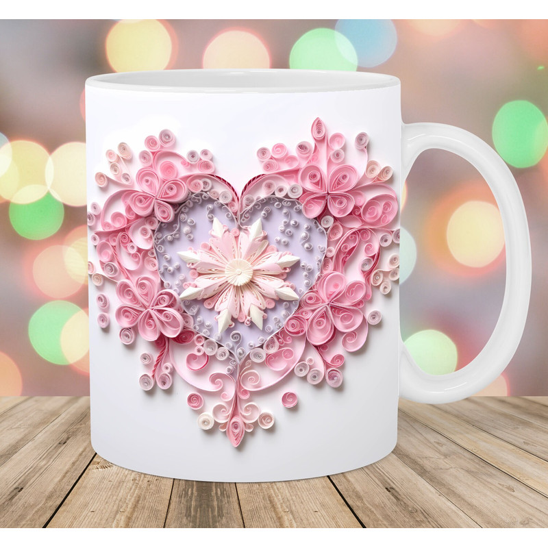 3D Pink Heart Mug Wrap, 11oz And 15oz Mug Template, Mug Sublimation Design, Snowflake Mug Wrap Template, Instant Digital Download PNG.jpg