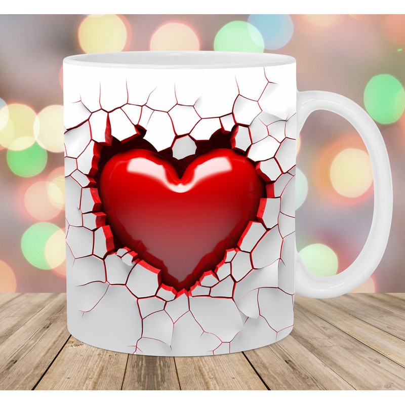 3D Red Heart Hole In A Wall Mug Wrap, 11oz & 15oz Mug Template, Mug Sublimation Design, Mug Wrap Template, Instant Digital Download PNG.jpg