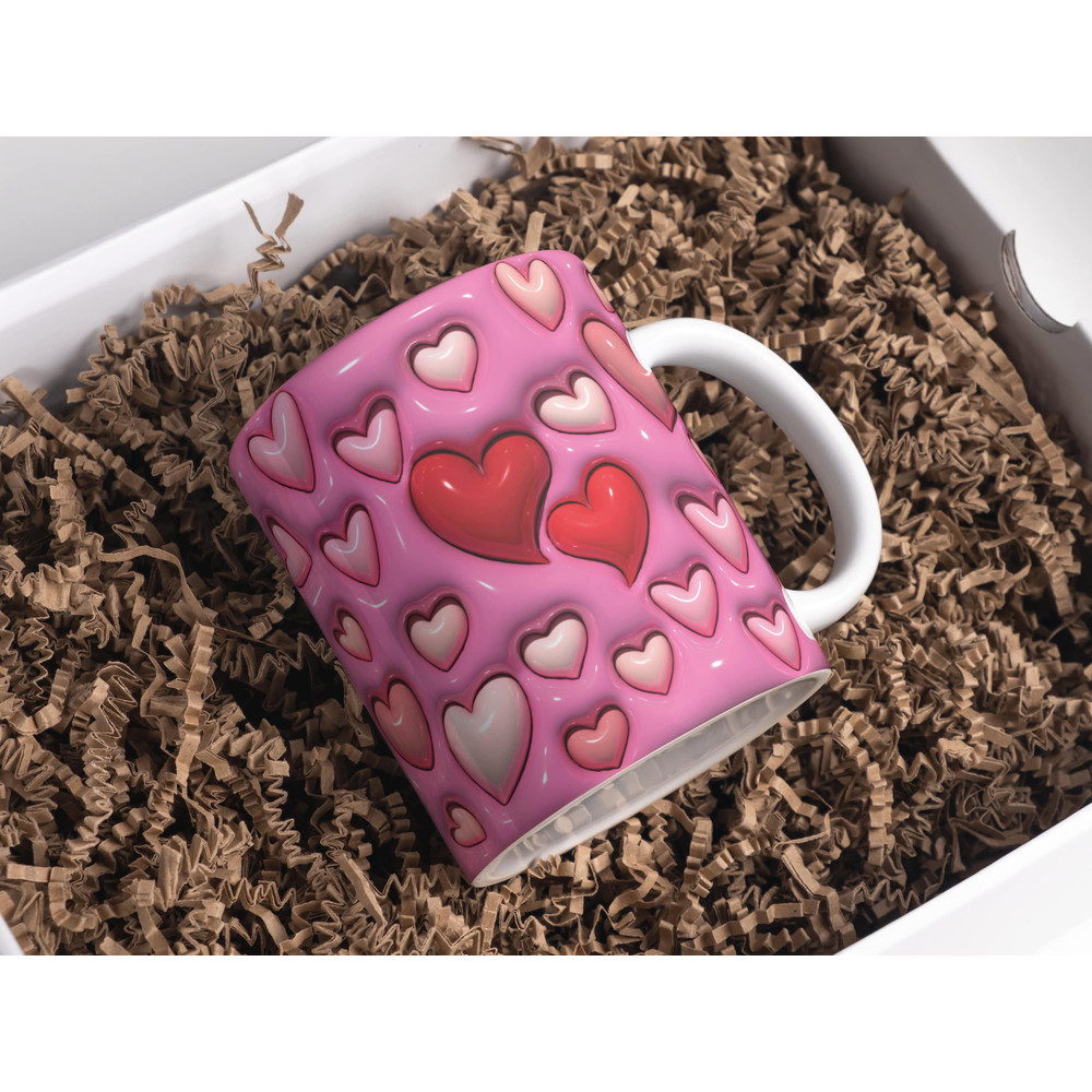 3D Valentine's Day Hearts Inflated Mug Wrap Sublimation Design 11oz & 15oz, 3D Puff Saint's Day Hearts Mug PNG, Mug Sublimation Designs.jpg