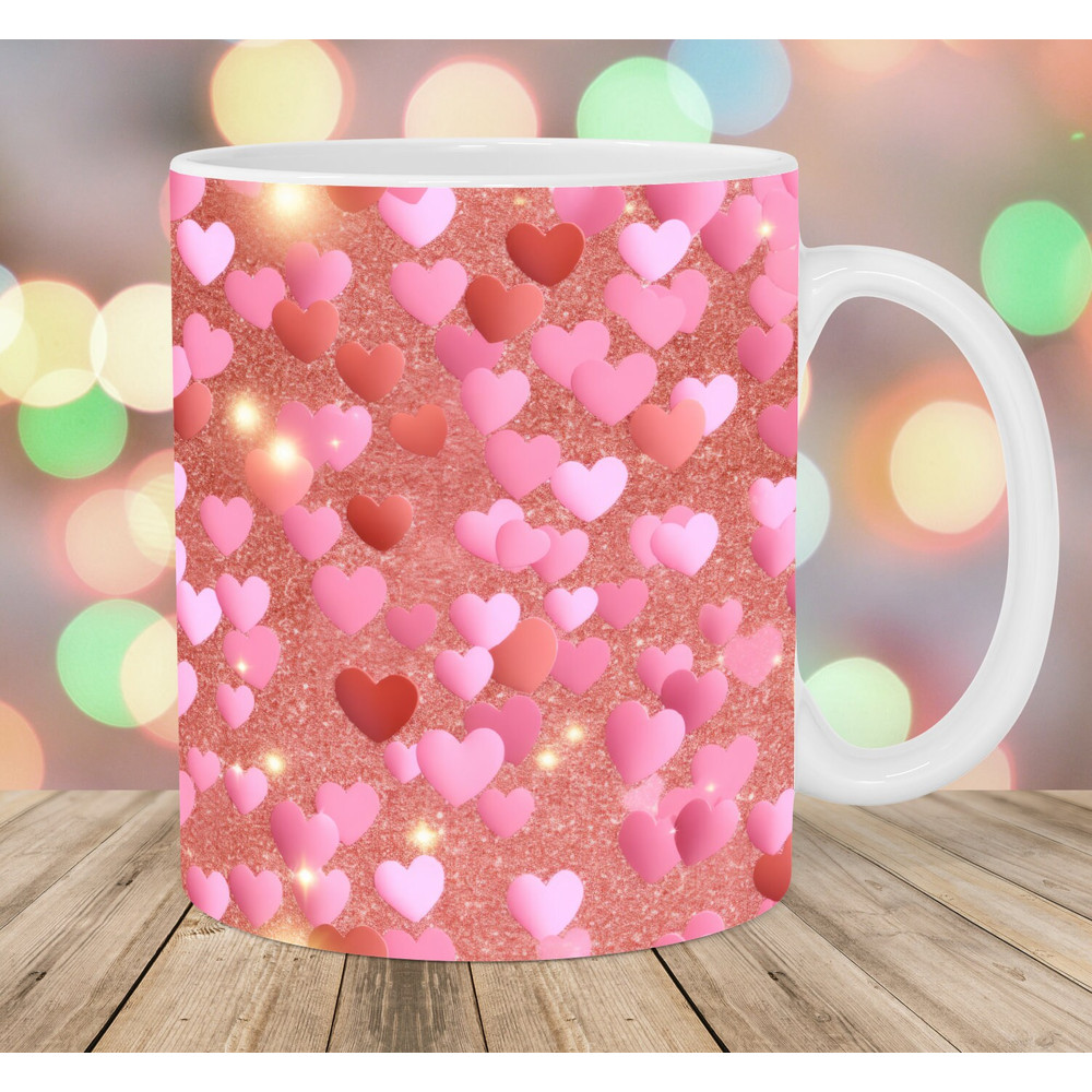 Pink Hearts Mug Wrap, 11oz And 15oz Mug Template, Mug Sublimation Design, Glitter Mug Wrap Template, Instant Digital Download PNG.jpg