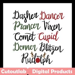 dasher dancer prancer vixen comet cupid donner blitzen rudolph svg files for silhouette, files for cricut, svg, dxf, eps