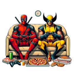 funny deadpool and wolverine playing game png