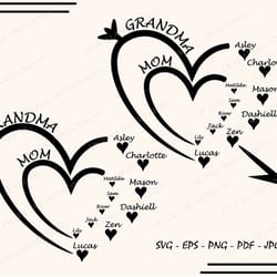custom heart grandkid name mother shirt svg png bundle, grammy/ mimi/ svg bundle, grandma shirt svg, gift for mom svg, i