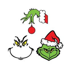 3 bundle grinch face svg, png, cricut, grinchy face svg, christmas svg, grinch face cut file