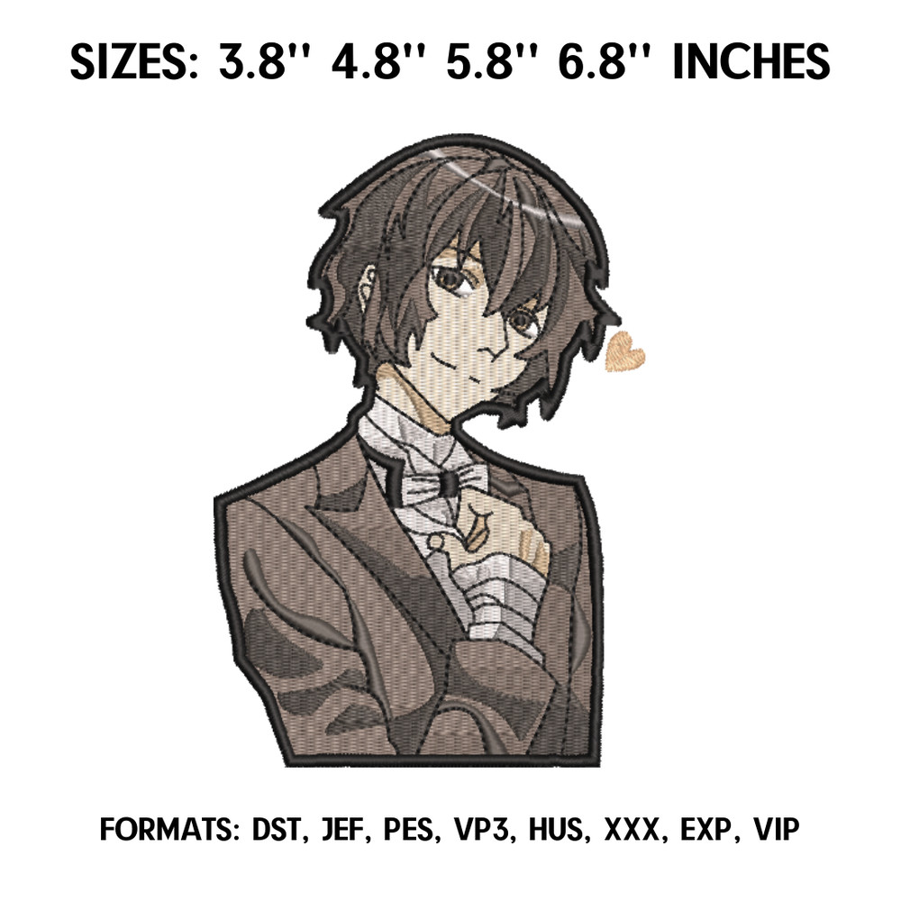 Azusa Dazai Embroidery Design File, Bungo Stray Dogs Anime Embroidery Design, Machine embroidery, Anime Pes Design.png