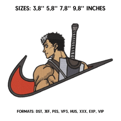 berserk guts embroidery design file berserk anime embroidery design machine design pes dst. nike berserk embroidery
