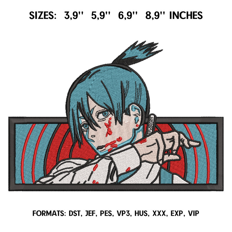Chainsaw Man Aki Embroidery Design, Chainsaw Man Anime Embroidery Design, Embroidery Pattern, Anime Design Pes Brother.png