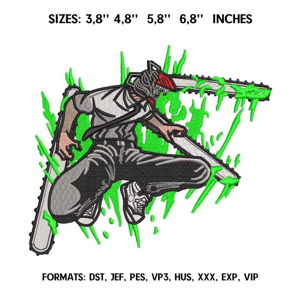 Chainsaw Man Embroidery Design File Chainsaw man Anime Embroidery Design Denji and Pochita embroidery design pes.png