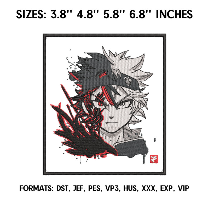 Demon Asta embroidery design file, Black Clover Anime Embroidery Design, Anime Pes Design Brother, Machine Embroidery.png