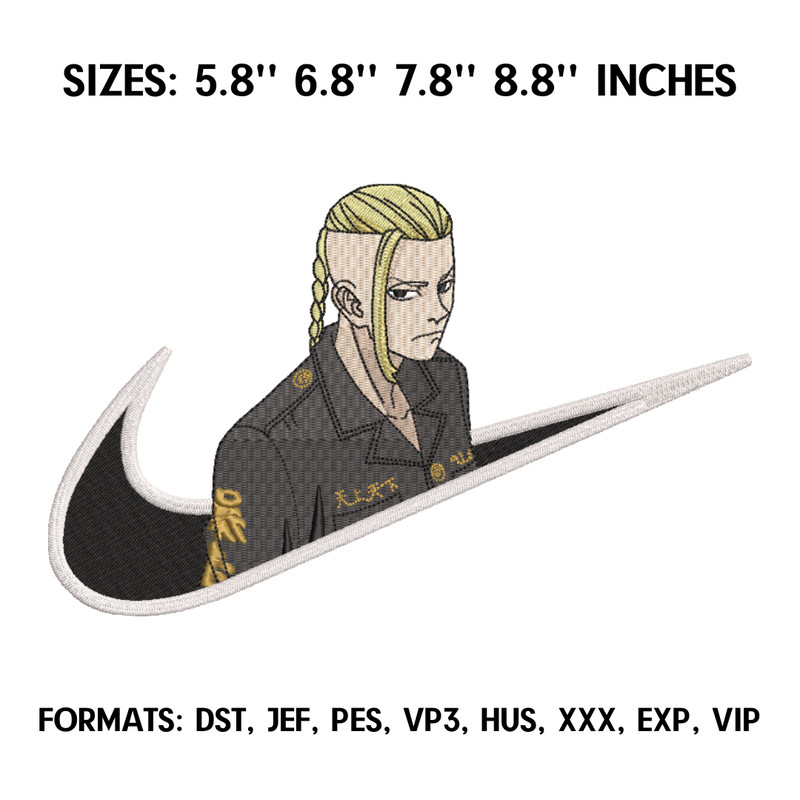 Draken Embroidery Design File, Tokio Revengers Anime Embroidery Design, Doraken Machine Embroidery, Nike Pes Ken Ryuguji.png