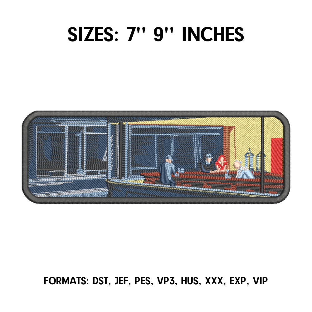 Edward Hopper - Nighthawks Embroidery Design File Pes, Art Embroidery design, Art Design.png