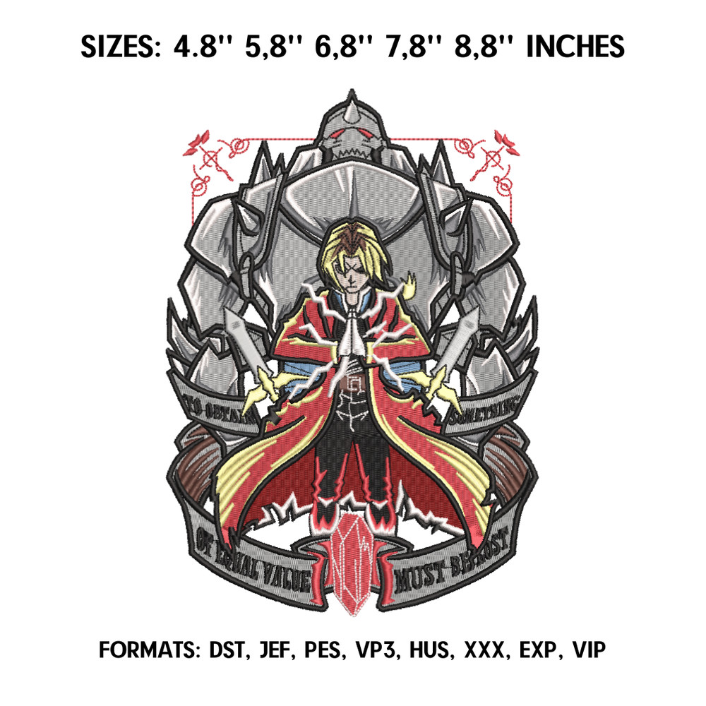Fullmetal Alchemist Embroidery design file. Anime embroidery pattern. 4.8 5,8 6,8 7,88.8 in. Digital design download.png