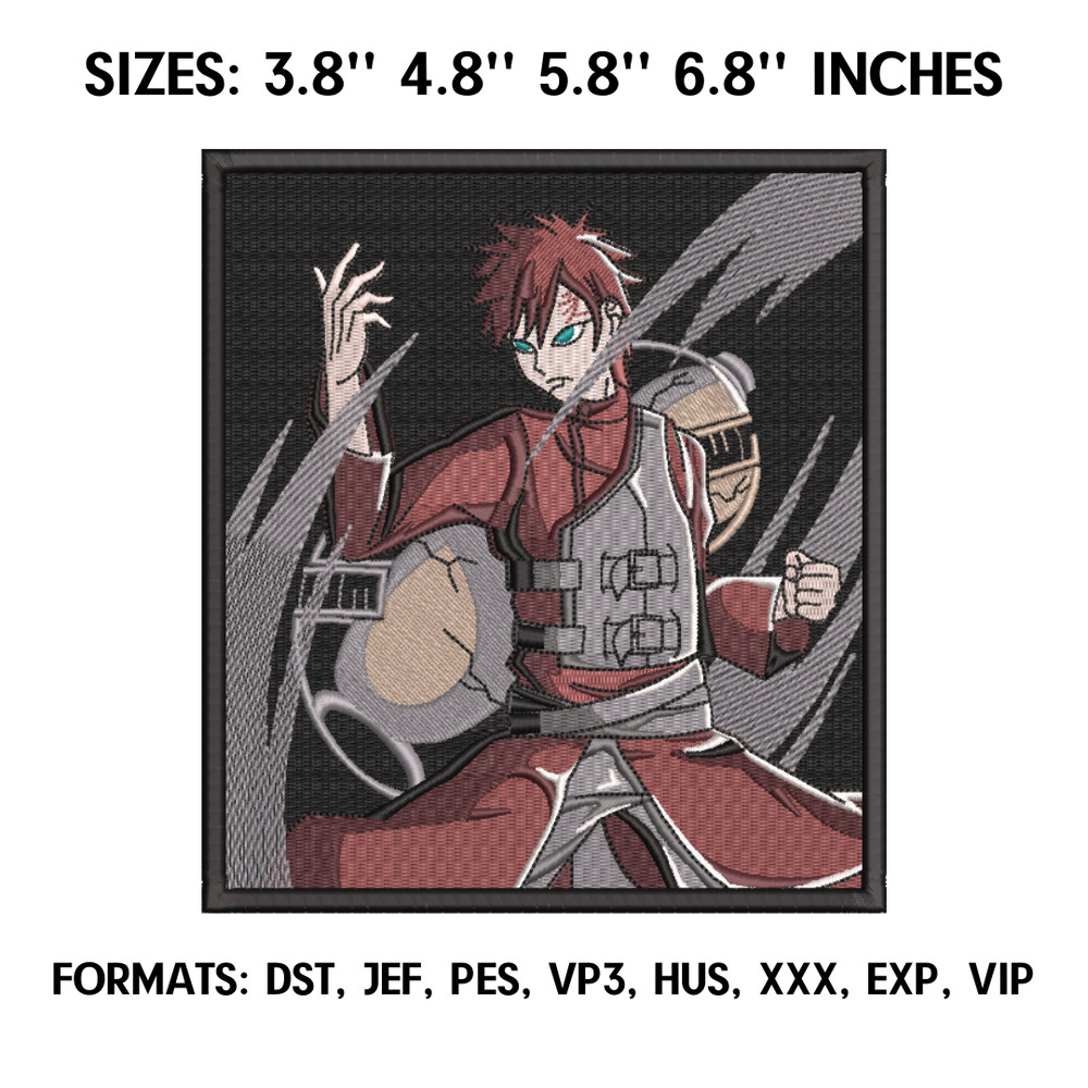 Gaara Embroidery Design File, Naruto Anime Embroidery Design, Machine embroidery pattern, Anime Pes Design Brother File.png