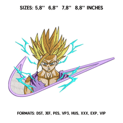 gohan super saiyan embroidery design file dragon ball anime embroidery design machine embroidery pattern. swoosh nike