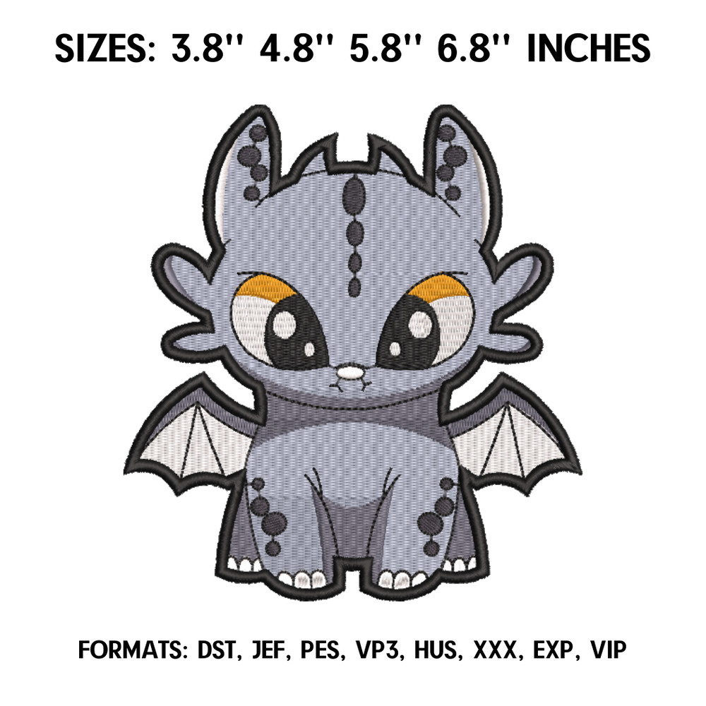 Gray Night Fury Embroidery Design, How To Train Your Dragon Anime Embroidery, Machine embroidery pattern. Anime Pes.png