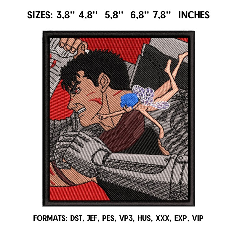 Guts Berserk and Elf Embroidery Design File Berserk Anime Embroidery Design Berserk Guts embroidery design.png