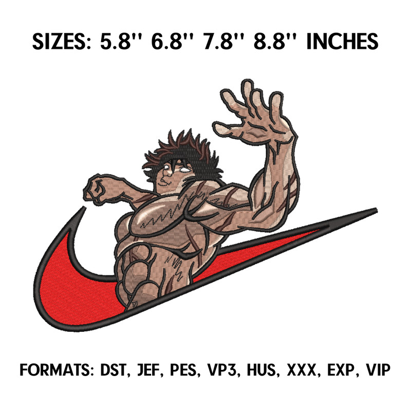 Hanma Baki Embroidery Design File, Baki Hanma Anime Embroidery Design, Machine Embroidery Dst. Nike Baki The Grappler 2.png