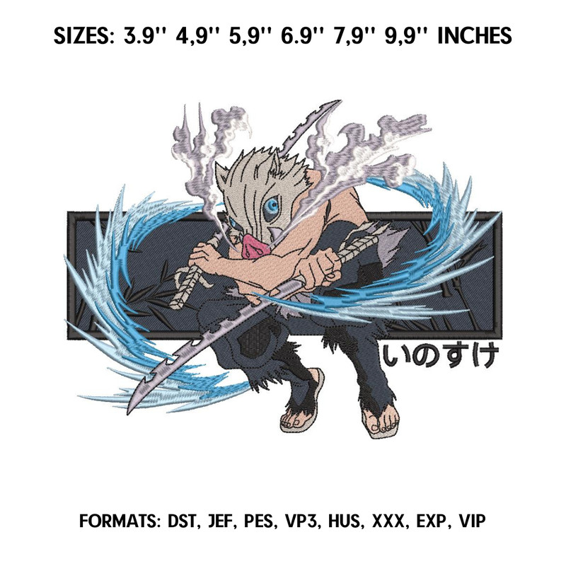 Inosuke Hashibira Embroidery Design File Kimetsu no yaiba Anime Embroidery Design Machine Embroidery Design Pes Dst.png